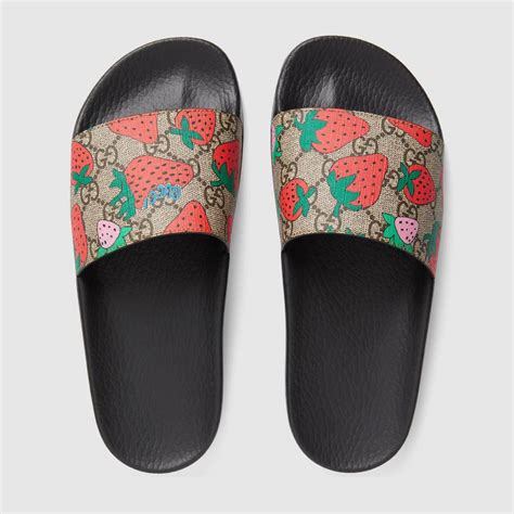 gucci strawberry slides review|gucci floral slides outfit.